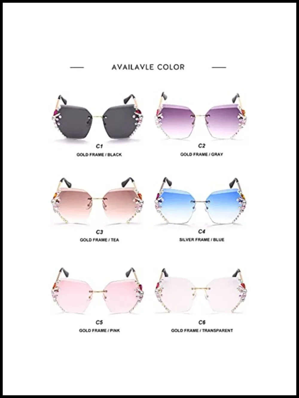 Square Crystal Sunglasses Rimless Rhinestone Party Shades